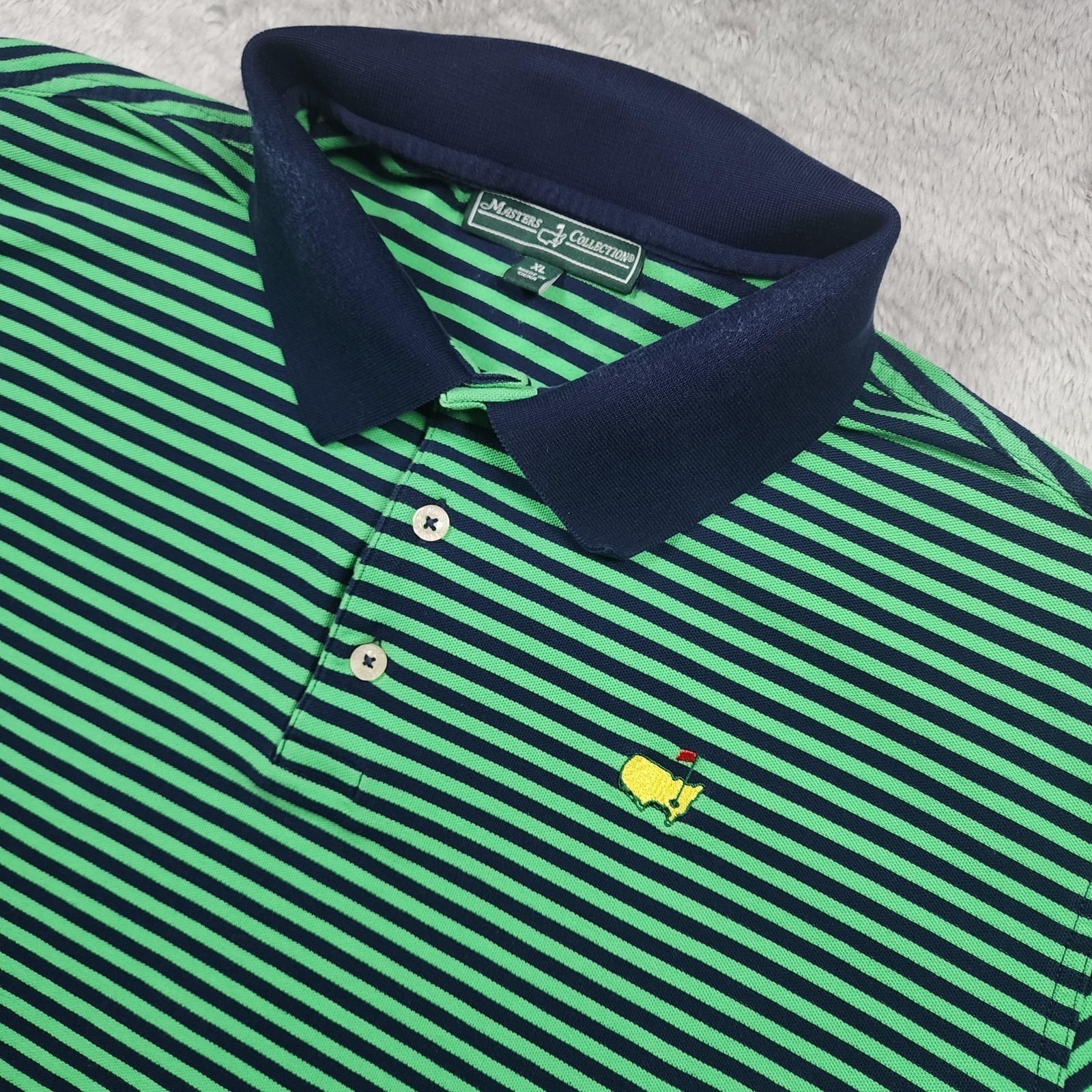 Masters Collection Polo Shirt Mens Xl Green Navy Stripe Masters Golf Pima Cotton